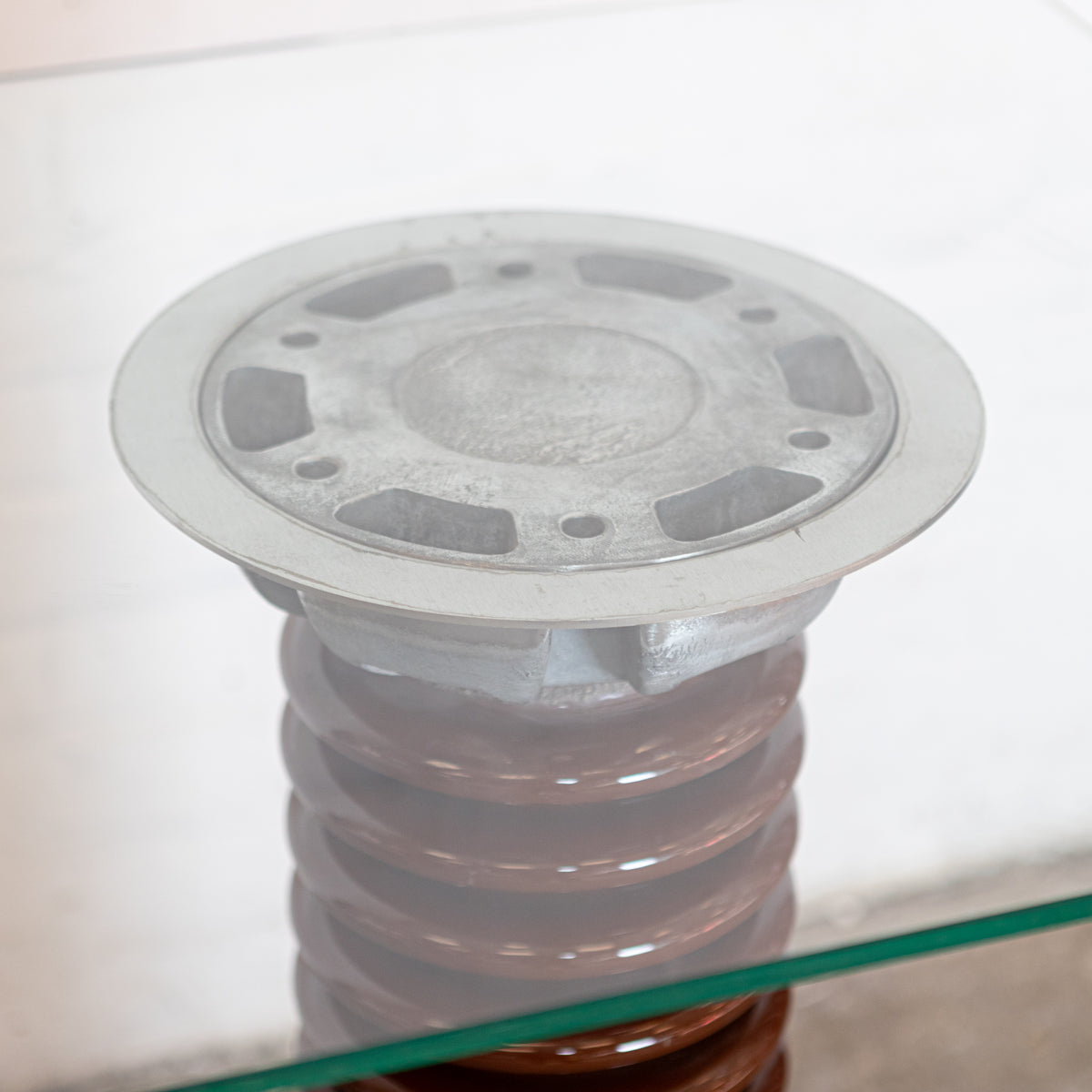 Upcycled Industrial Glass Top Electrical Insulator Table | The Architectural Forum