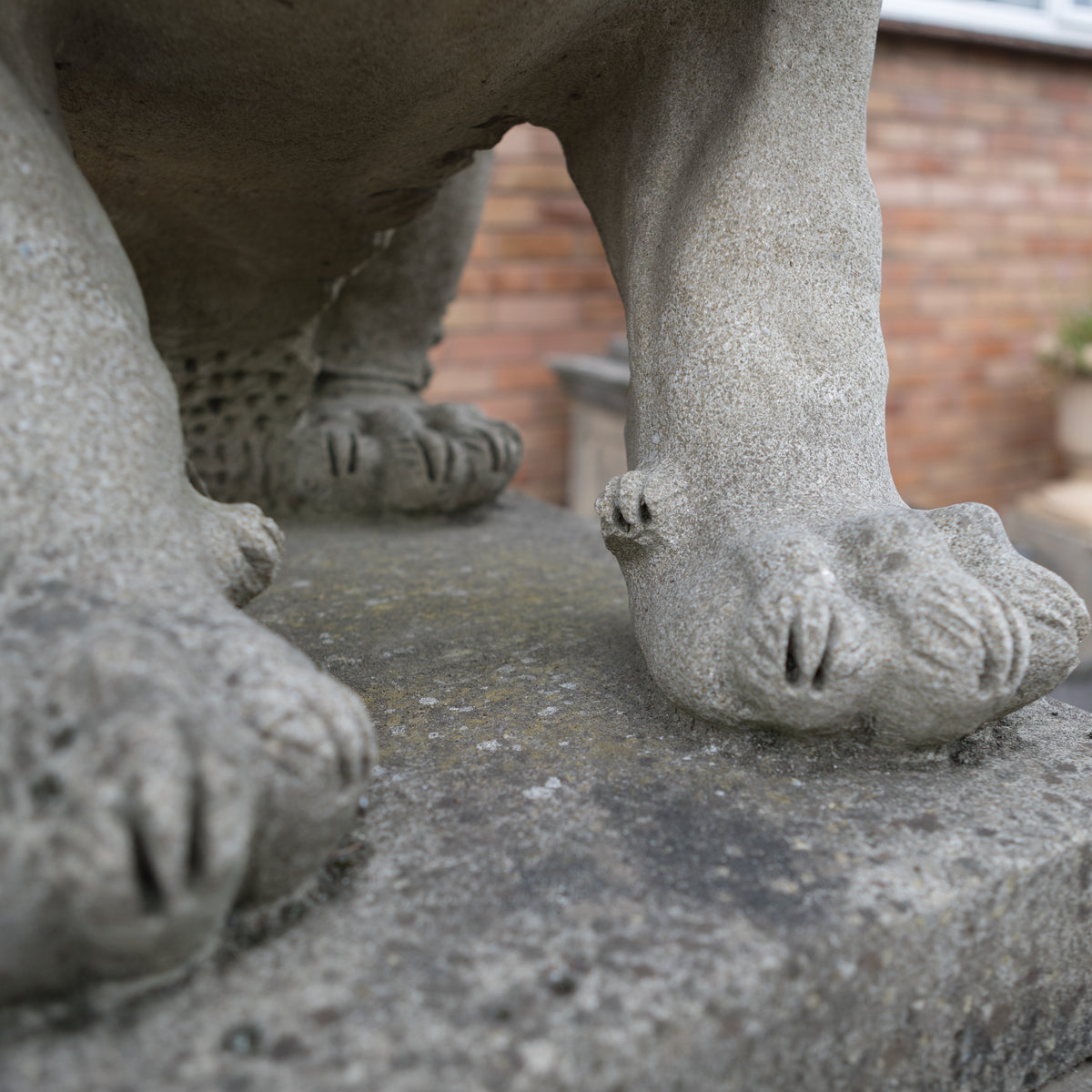 Reclaimed Pair of Monumental Stone Lions on their own Plinth | The Architectural Forum