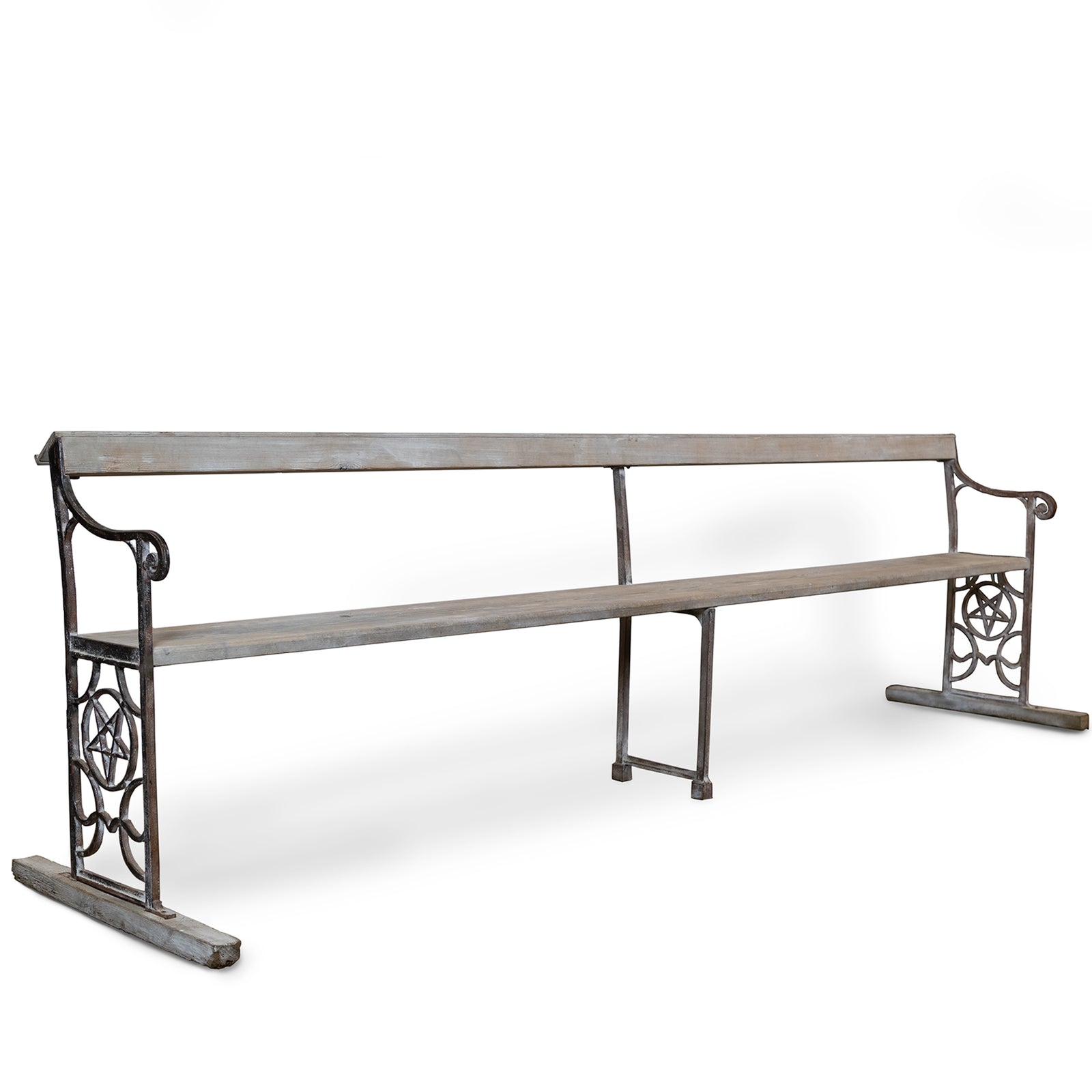 Reclaimed Cast Iron Long Bench with Pentagram | The Architectural Forum