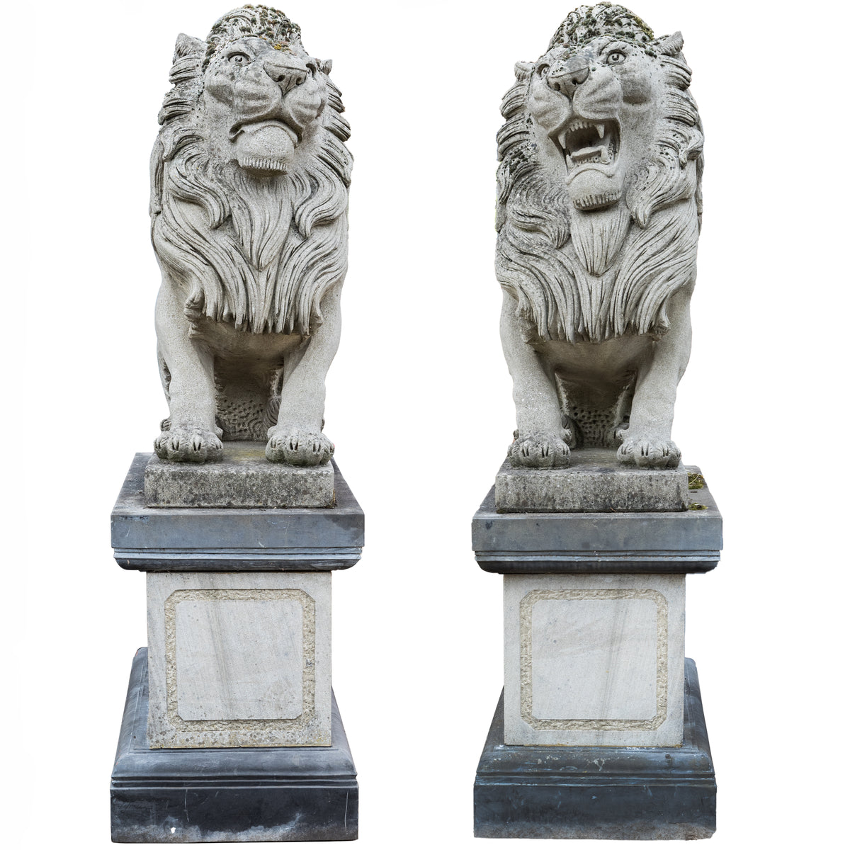 Reclaimed Pair of Monumental Stone Lions on their own Plinth | The Architectural Forum