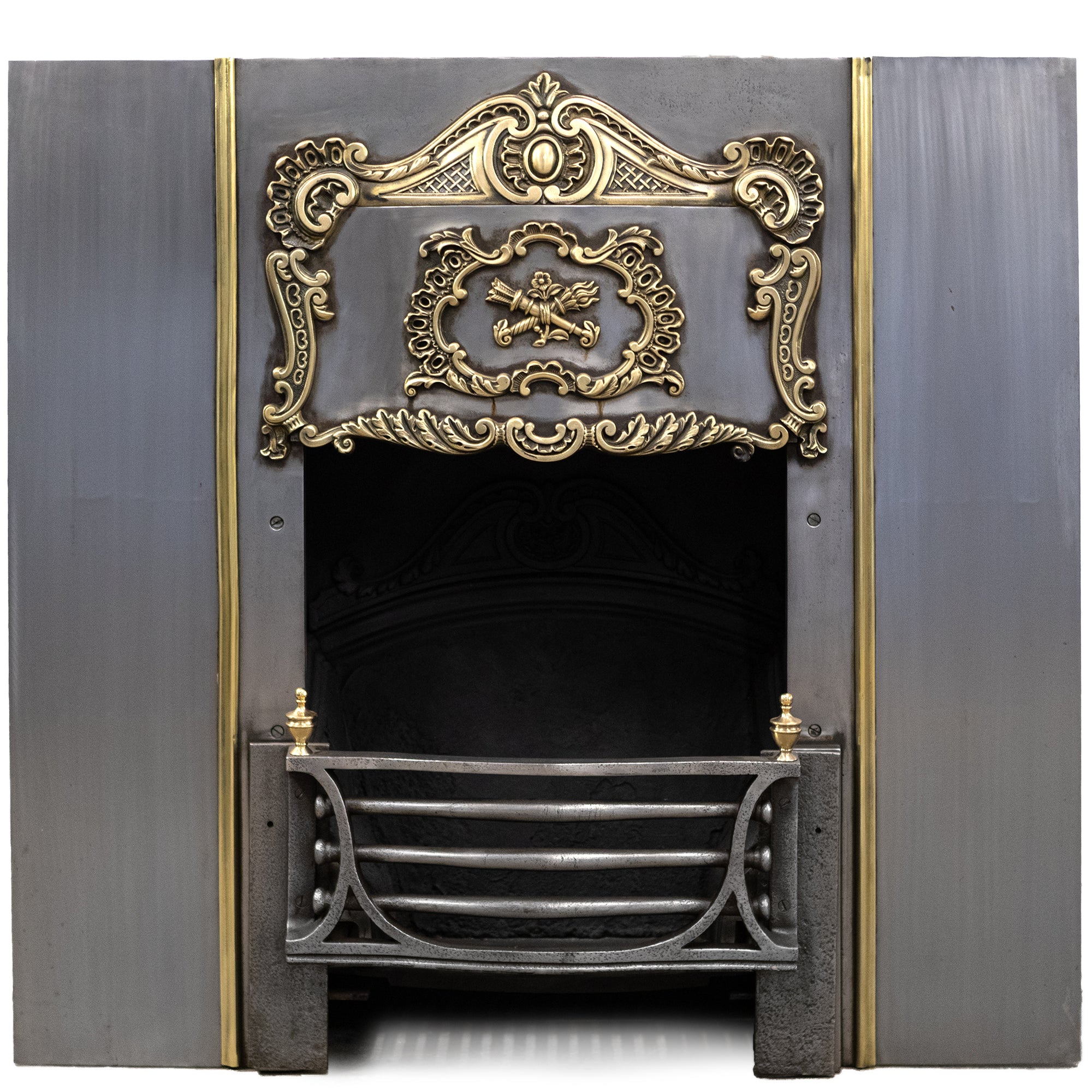 Ornate Antique Polished Cast Iron & Brass Fireplace Insert | The Architectural Forum