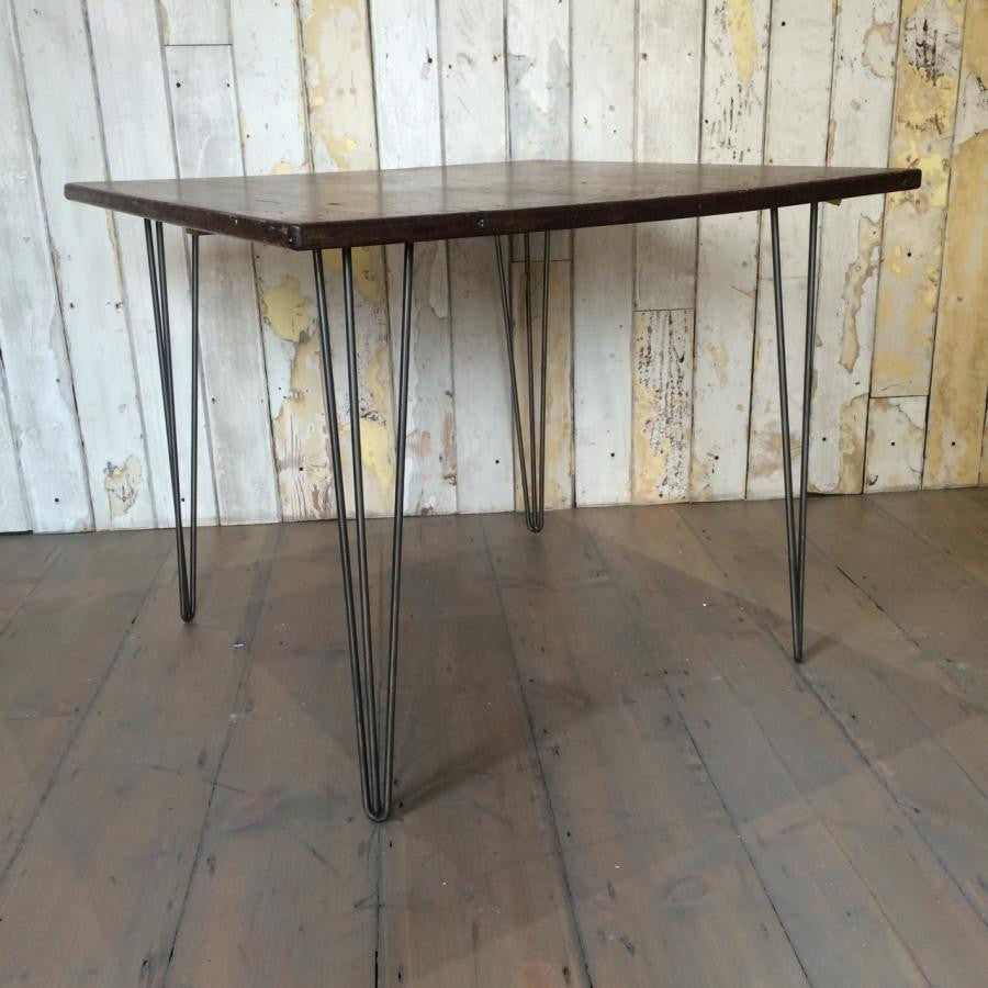 Retro Teak Topped Table with Hairpin Legs | The Architectural Forum