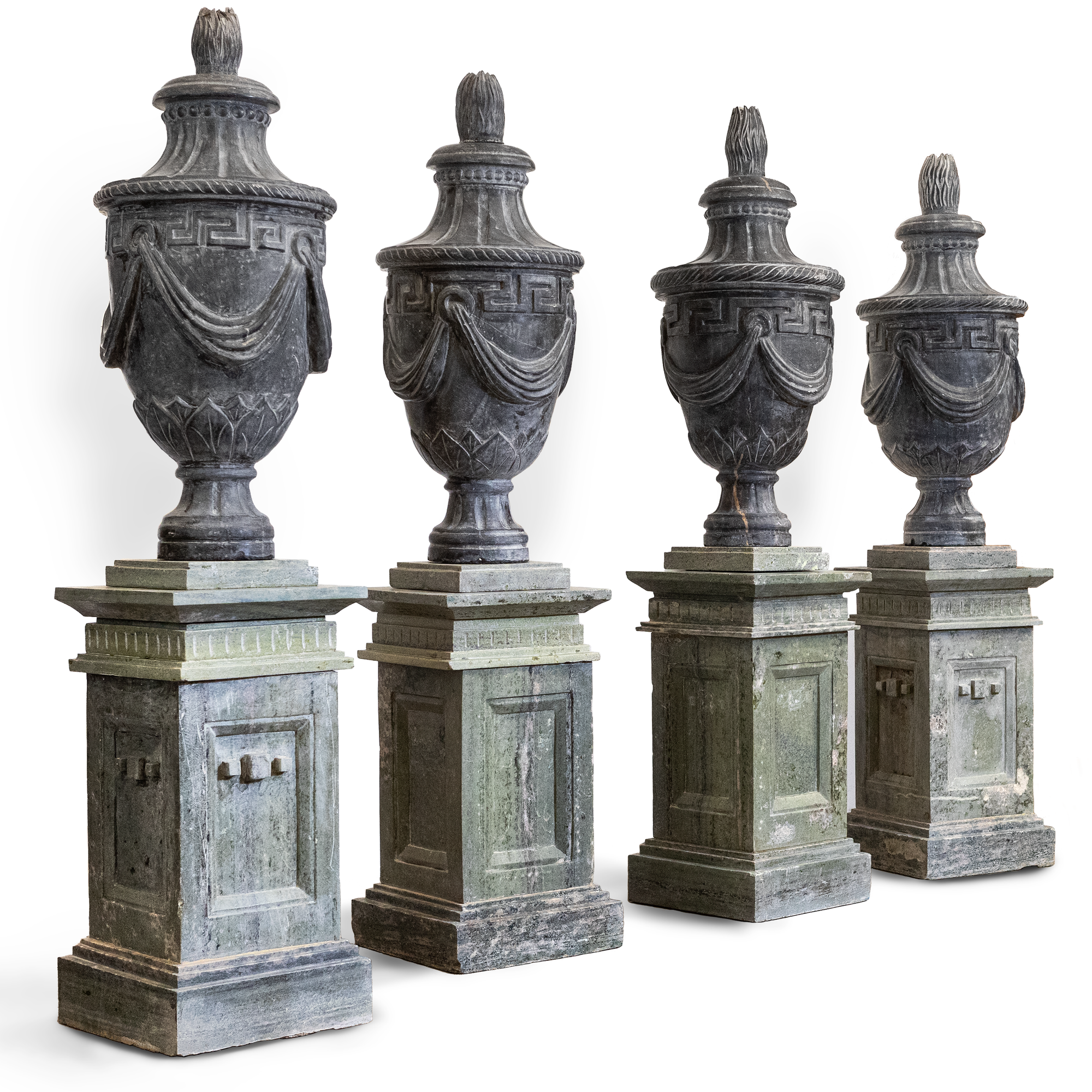 Reclaimed Roman Style Marble Urns on Plinths | set of three | The Architectural Forum