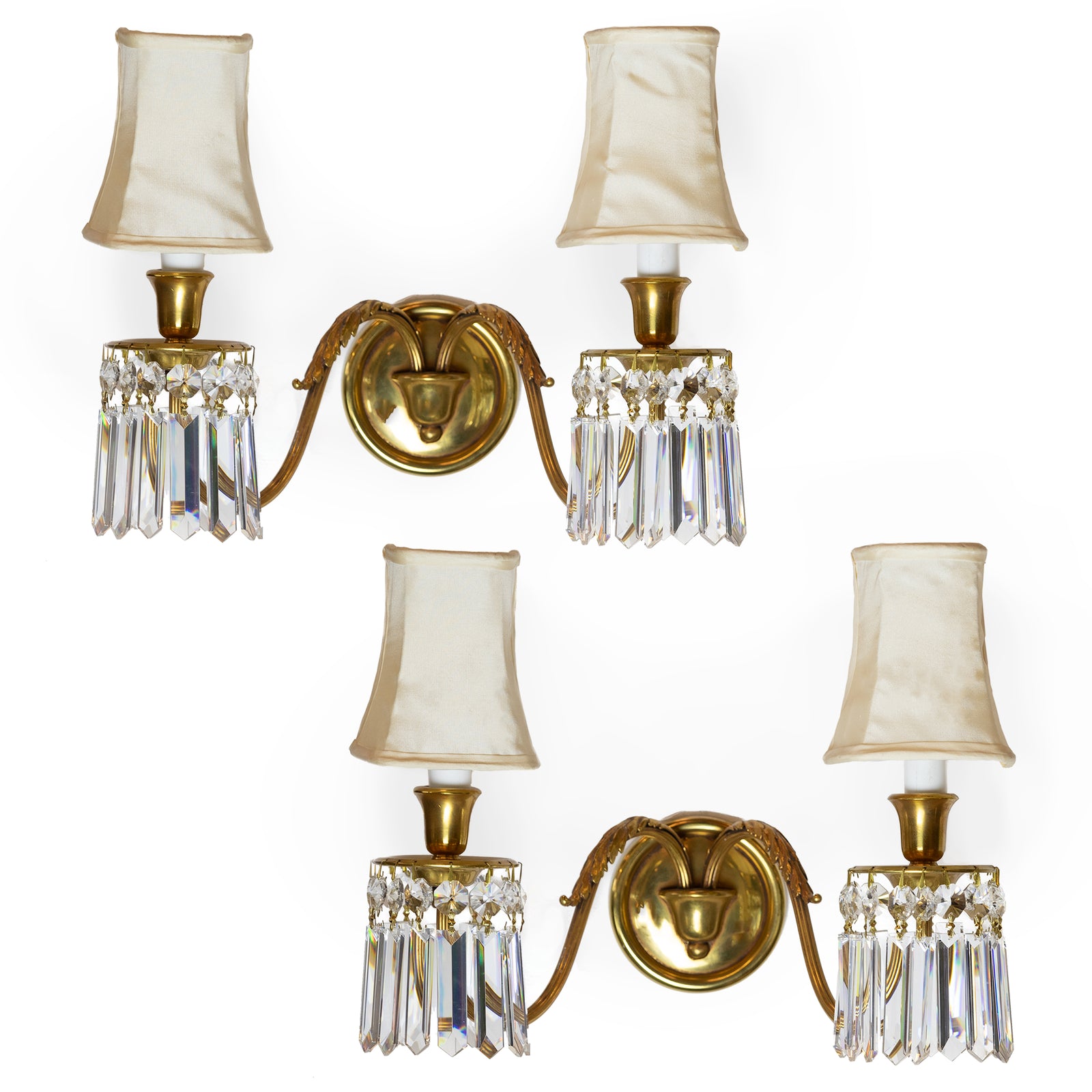 Reclaimed Brass and Crystal Chandelier Wall Light Sconces with Shades | The Architectural Forum