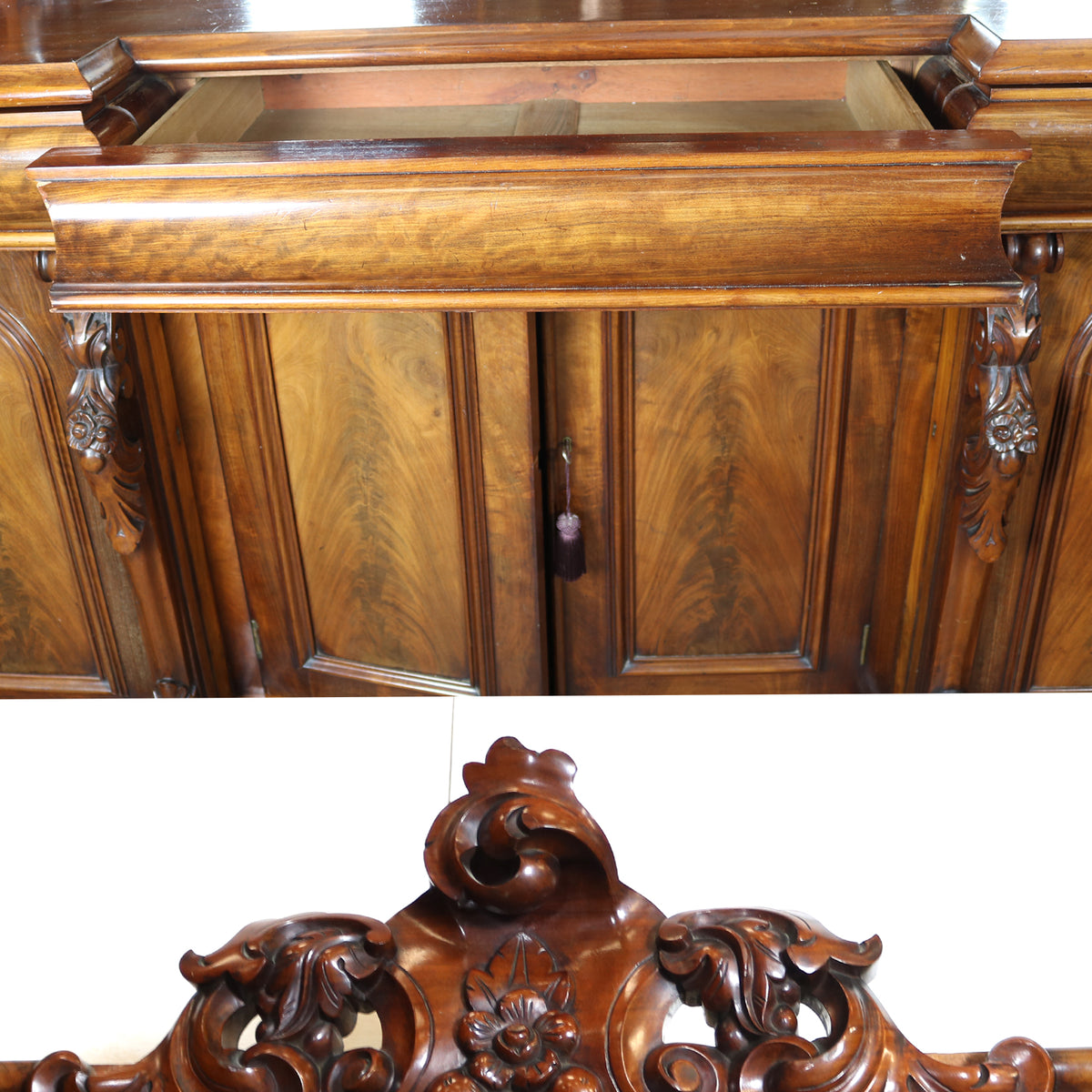 Antique Ornate Carved Mahogany Sideboard with Mirror and Secret Drawers | The Architectural Forum