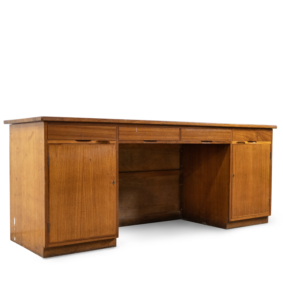 Reclaimed Mid-Century Solid Teak Sideboard Desk Unit With Cupboards &amp; Drawers | The Architectural Forum