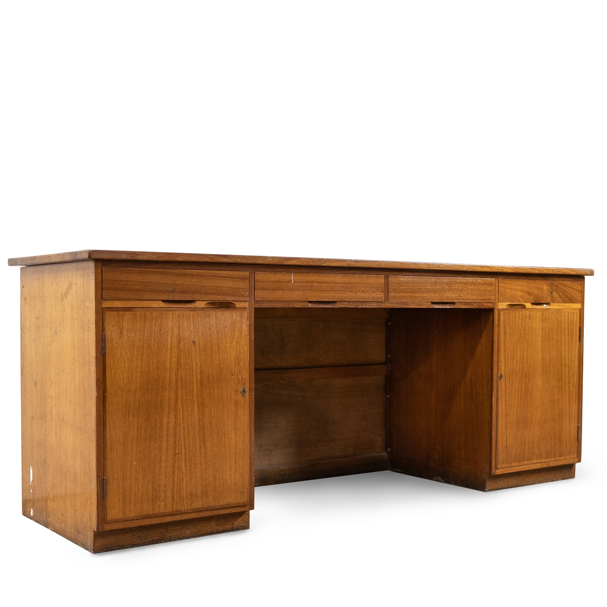 Reclaimed Mid-Century Solid Teak Sideboard Desk Unit With Cupboards & Drawers | The Architectural Forum