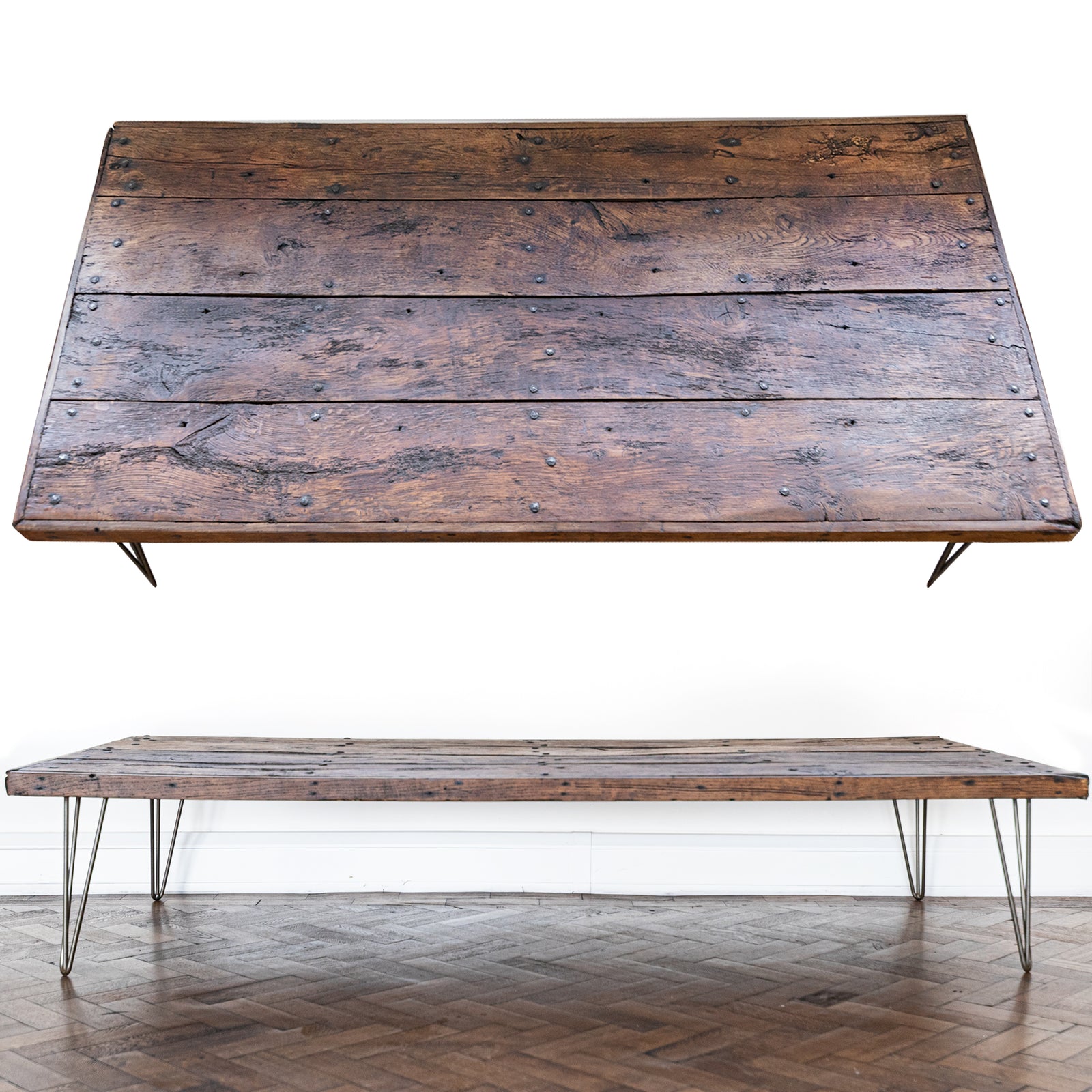 Large Oak Plank Top Coffee Table With Hairpin Legs | The Architectural Forum