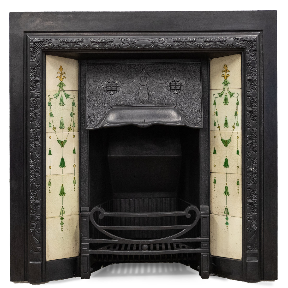 Antique Edwardian Art Nouveau Cast Iron Fireplace Insert with Tiles | The Architectural Forum