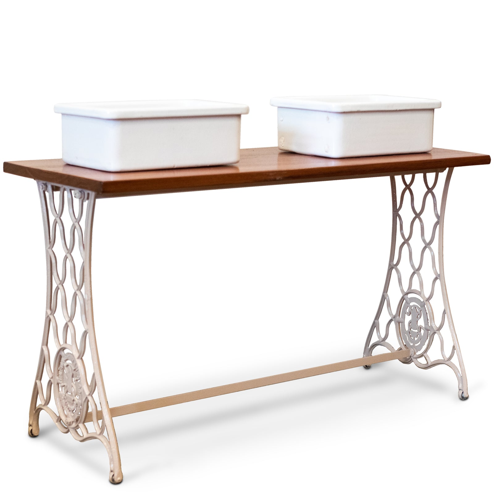 Twin Countertop Butler Sinks on Reclaimed Cast Iron and Teak Unit | The Architectural Forum