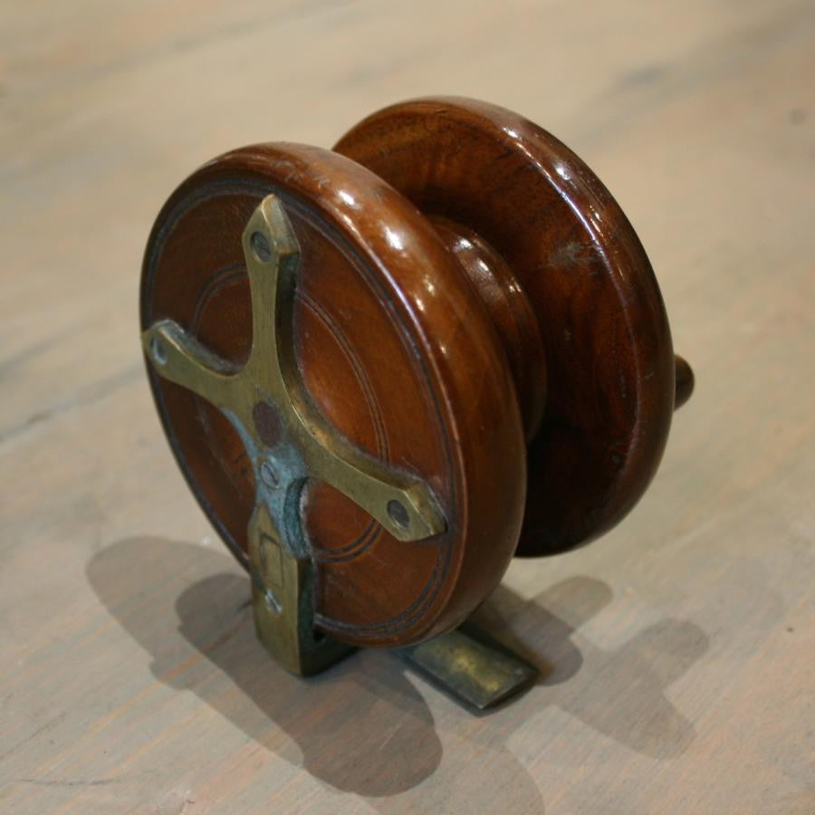 antique fishing reels wooden Vintage Brass Reel with Two Handles Rustic Wood Coastal Phoenix Menswear Vintage mahogany fishing reel -