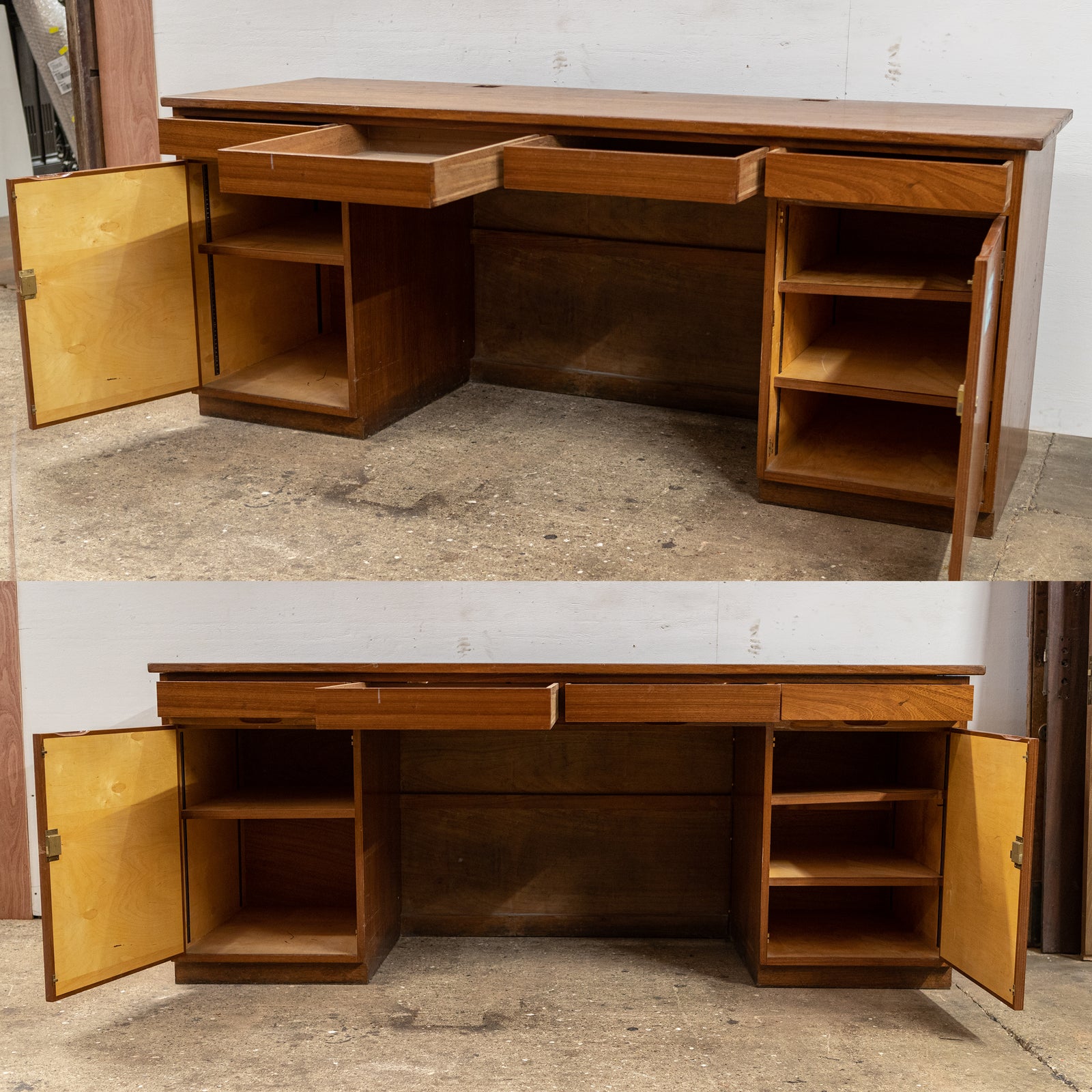 Reclaimed Mid-Century Solid Teak Sideboard Desk Unit With Cupboards & Drawers | The Architectural Forum