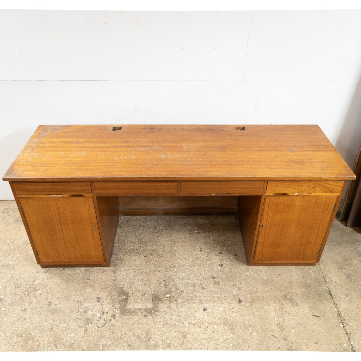 Reclaimed Mid-Century Solid Teak Sideboard Desk Unit With Cupboards &amp; Drawers | The Architectural Forum