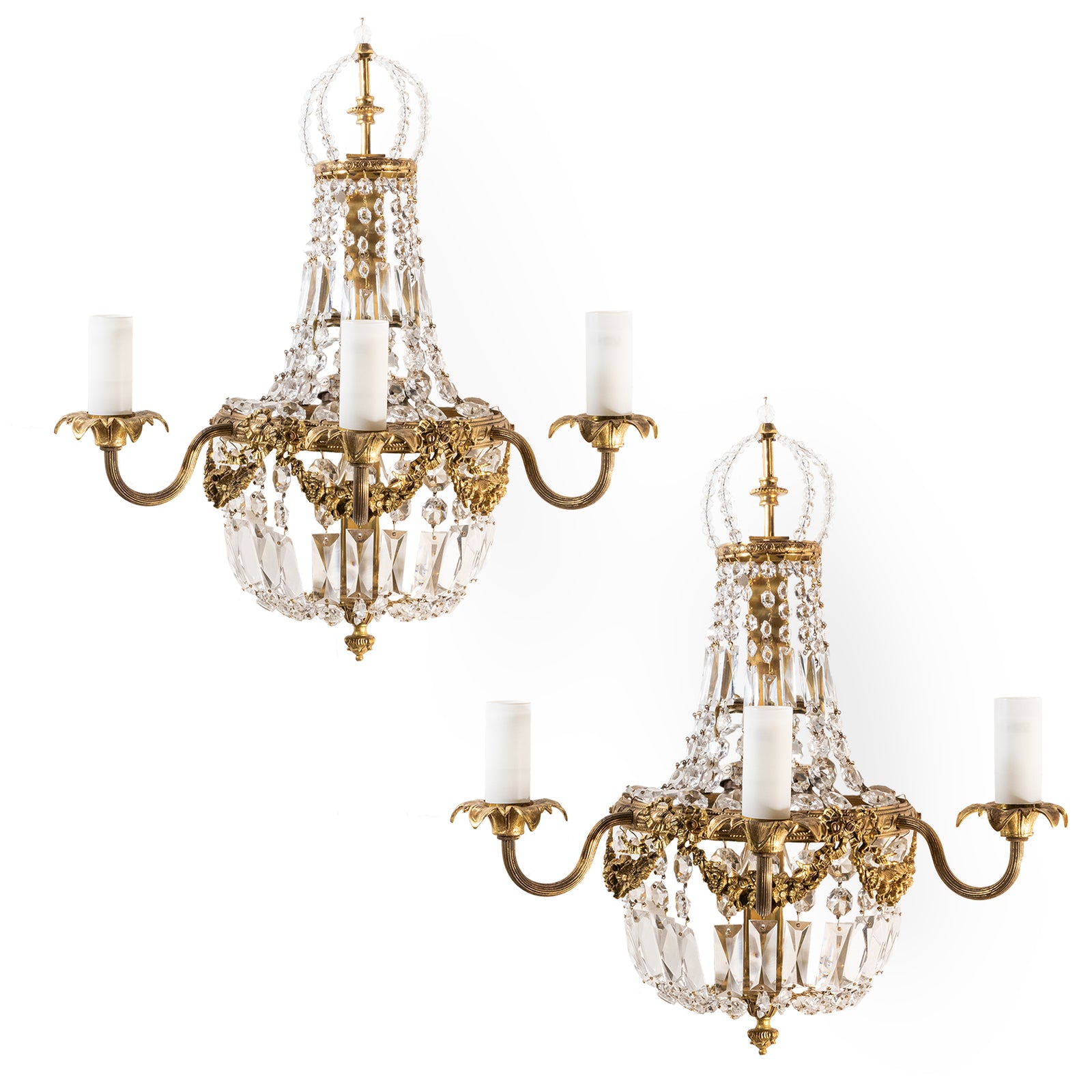 Reclaimed Brass and Crystal Chandelier Wall Light Sconces (4 Available) | The Architectural Forum