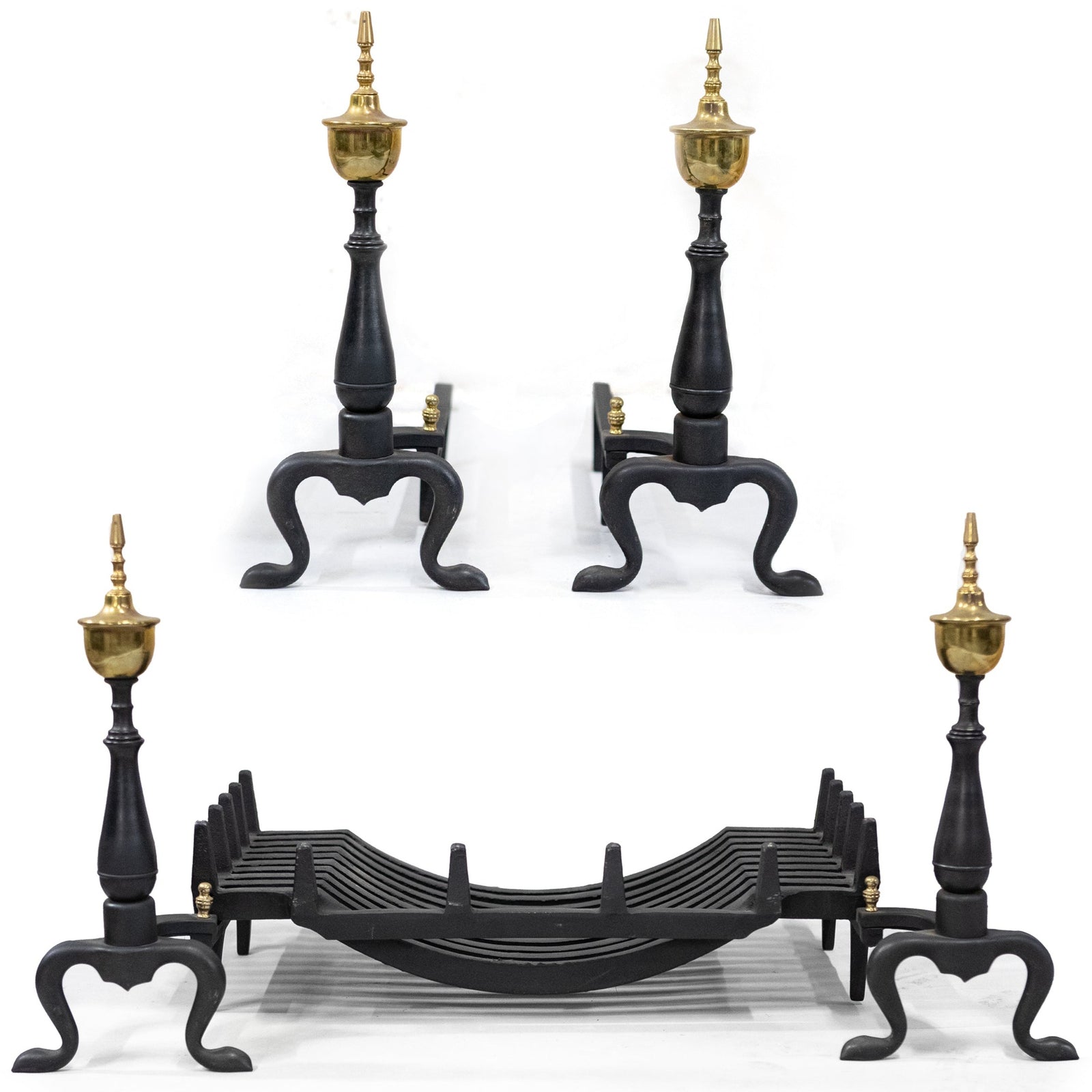 Antique Cast Iron Andirons | Brass Finial Firedogs | The Architectural Forum